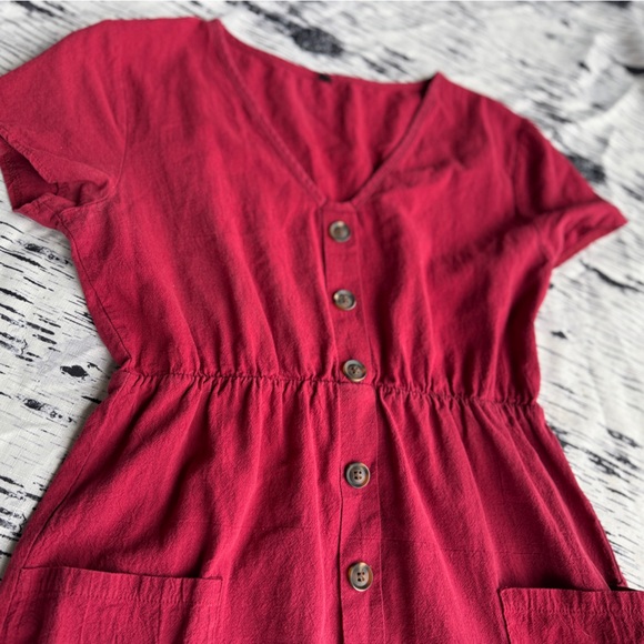 Red Button-Down Dress Size Small - Picture 5 of 7